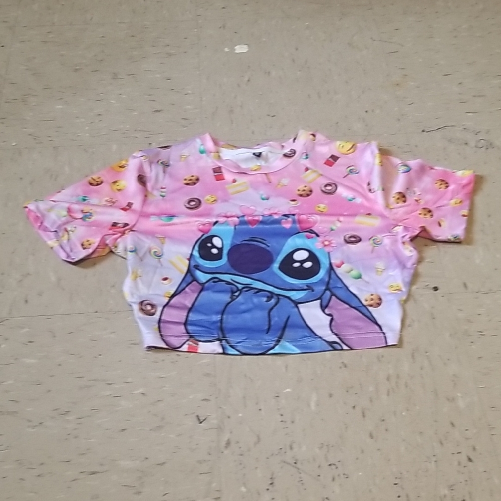 Pink Graphic Crop Top with Cartoon Character